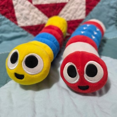 Slither.io Plush 8 Inch Snake Toy Lot of 2 Red White Blue Stars Yellow Red Blue