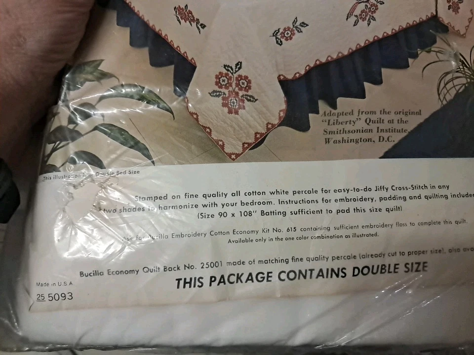 Vintage NIP Bucilla Jiffy Stamped Cross Stitch Quilt Americana Eagle Double Size - Image 3 of 4