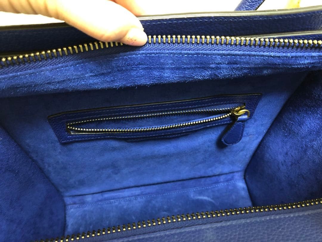 Celine Luggage Micro Shopper Leather Bag Indigo Gold Used image 8