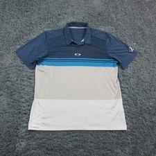 Oakley Polo Shirt Mens XL Blue White Gradient Performance Golf Lightning Logo