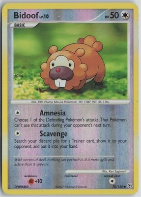 Bidoof 70/130 Common Diamond & Pearl Pokemon Reverse Holo Moderately Played