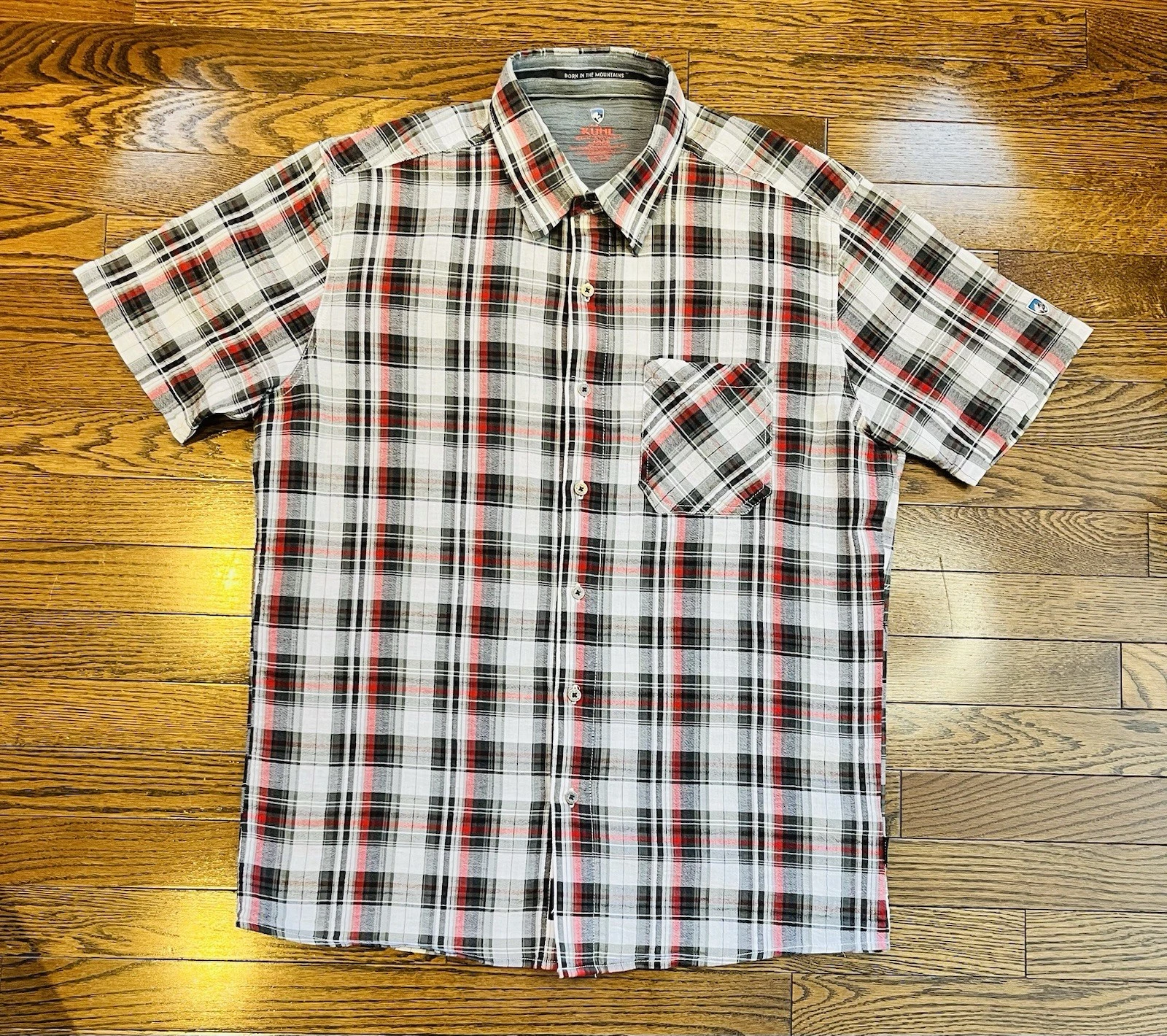 Kuhl Men’s Plaid Short Sleeve Shirt Large Organic Cotton Hiking Outdoor M/L Fit