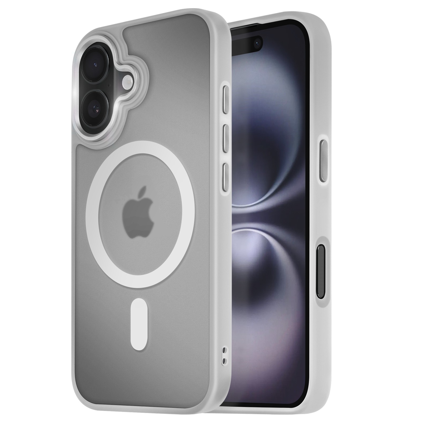 Coque iPhone 16 gris mat au fini givré élégant pour une protection premium