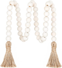 39in Wood Bead Garland Farmhouse with Tassels,Versatile Prayer Beads Boho Chic W