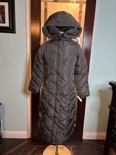 Womens Steve Madden Long Hooded Pillow Collar Puffer Coat, Size XS Titanium Gray