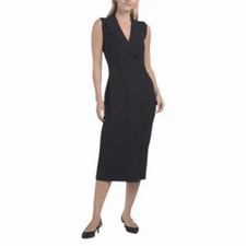 New Elie Tahari Sleeveless Notch Collar Wrap Midi Dress Size Small