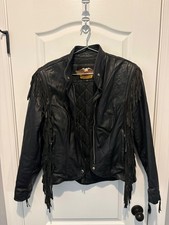 Harley-Davidson Leather Jacket Fringe Wings Detail Size S Black Vintage