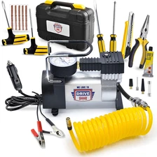 Tire Inflator Portable Air Compressor with Tire Repair Kit – 12V DC Air Pump for