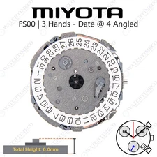 Genuine Miyota FS00 Movement Japan 3 Hands, Date at 4 Angled