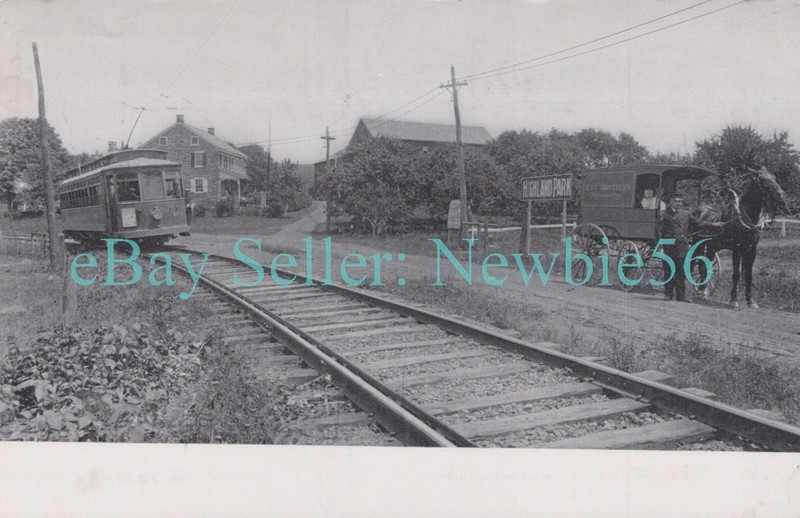 Sellersville PA - TROLLEY STOP AT HIGHLAND PARK-DELIVERY WAGON - Postcard