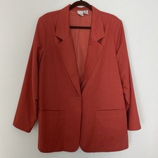Roamans One Button Jacket Blazer Linen Blend Plus Size 18w Career Work Orange