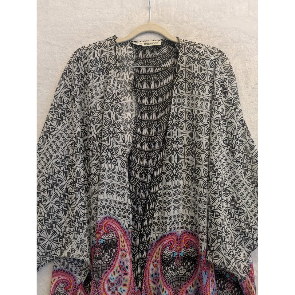 Cárdigan bohemio kimono cachemir negro blanco rosa talla grande 2/3 Maurice's para mujer Foto 3 de 4