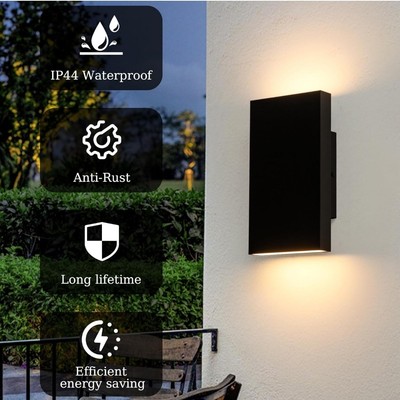 Modern Outdoor Wall Light Black Up and Down Lights Outdoor 10'' LED Exterior L...