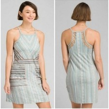 Prana Womens Ardor Striped Dress S Sleeveless Casual Built in Bra Sporty