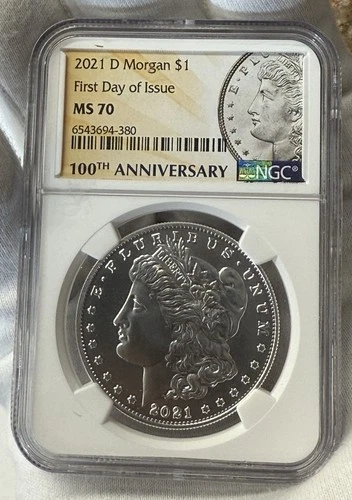 2021 D Morgan Silver Dollar $1 NGC MS 70 First Day Of Issue 100th Anniversary