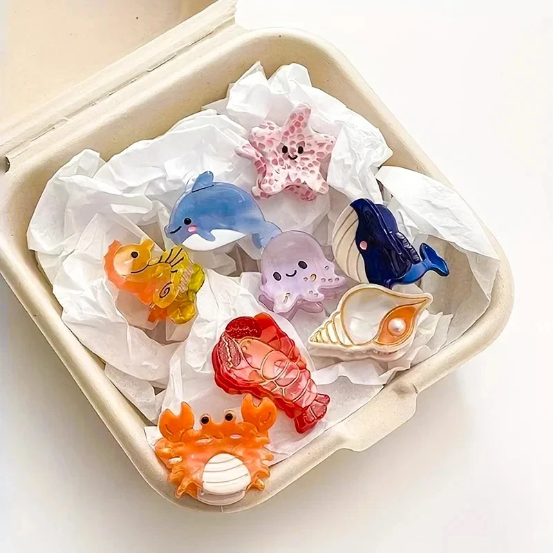 Pinzas de pelo antideslizantes de acetato de animales marinos para mujer verano playa cangrejo estrella de mar ballena Foto 2 de 4