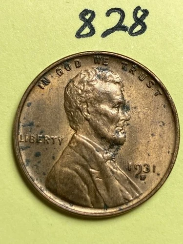 1931-D LINCOLN WHEAT CENT, Almost Uncirculated "AU", low mintage, #828