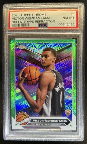 2023-24 Topps Chrome Victor Wembanyama RC Green Refractor Rookie #1 Spurs PSA 8