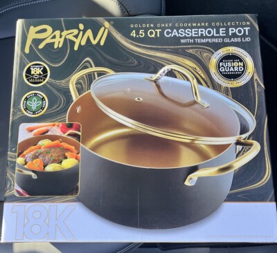 Parini 4.5 Qt Casserole Pot with Lid Non-Stick Golden Chef Cookware Collection