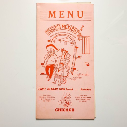 Menù ristorante messicano vintage Taqueria Chicago 418 S Pulaski anni 60 - Foto 1 di 3