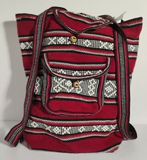 90s Tribal Aztec Print Woven Adjustable Backpack Red , black, white