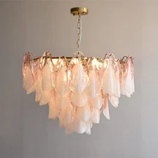 Murano Mid-style Glass Chandelier Light Retro Handcrafted Petal Pendant Light
