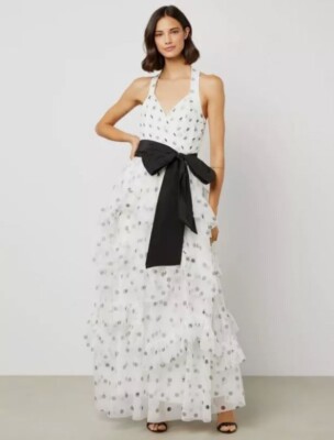 NWT 598 BCBG MAXAZRIA DRESS LONG GOWN WHITE BLACK POLKA DOT 4 6 8 S M  HALTER | eBay