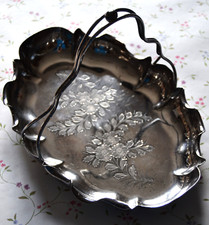 Henkelschale, Schale, florales Muster, versilbert, antik, J. Dixon & Sons, EPBM