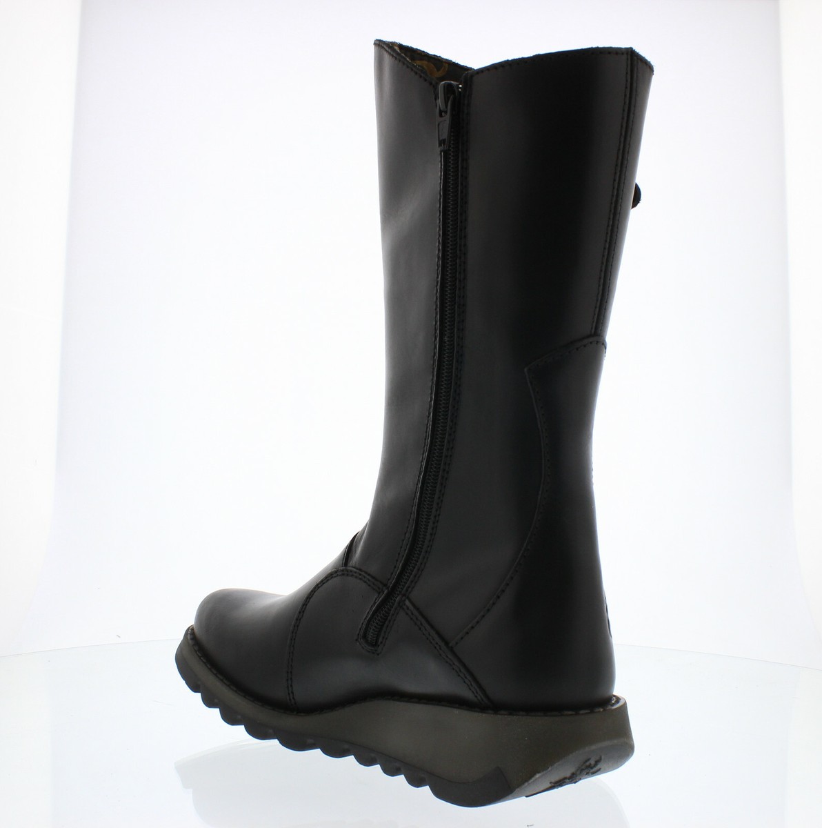 Fly London Mes 2 Womens Ladies Black Mid Calf Wedge Zip Up Leather Boots |  eBay