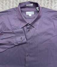 Pronto Uomo Mens XL 80's 2-ply Non Iron Cotton Purple Button down Dress Shirt