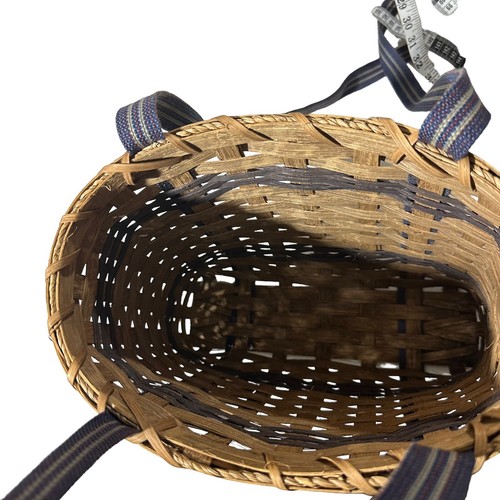 "Cesta de colección hecha a mano marrón marrón azul 12"" con correas de lona de 22"" para llevar todo firmado" - Imagen 13 de 14