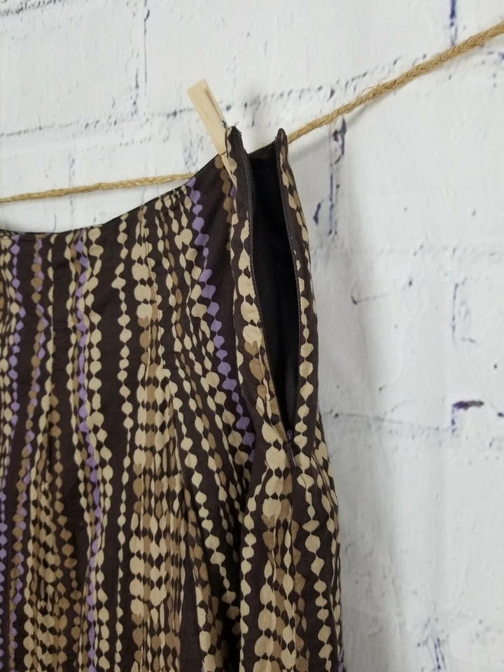 Falda Completa New York & Co Talla 12 Marrón Lavanda Algodón Estampado Lunares Foto 3 de 4