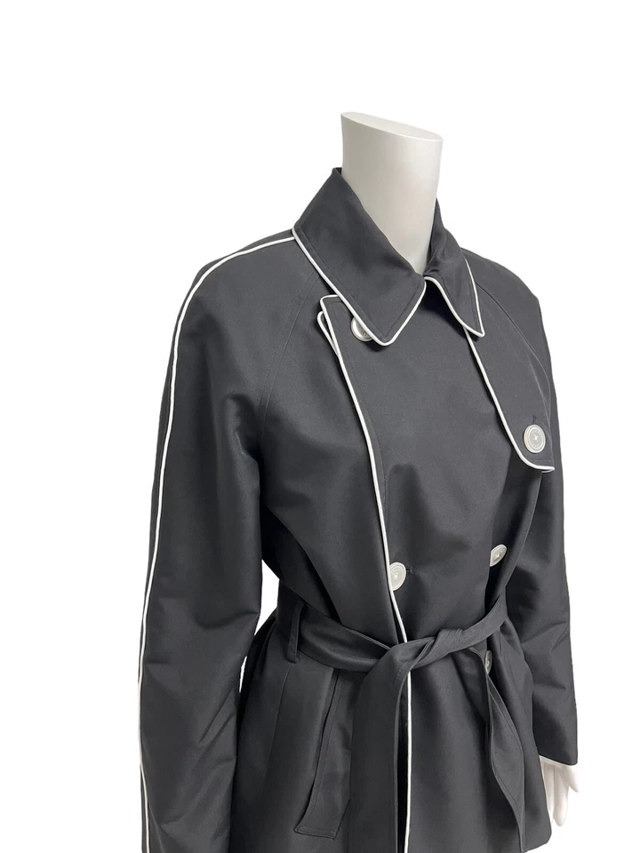 Gabardina corta forrada en blanco y negro de manga larga Chaps Petite para mujer talla P/M Foto 3 de 4