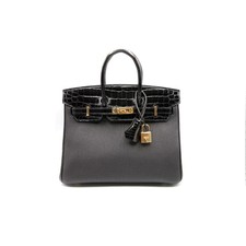 Hermes Birkin 25 Touch Noir Togo Noir Niloticus Crocodile Handbag, Ghw In Box