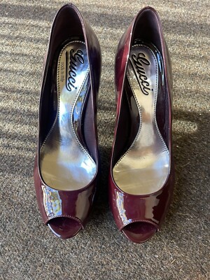 【関税&送料込】Gucci Burgundy Leather Pumps Gucci Burgundy/Red Patent Leather Peeptoe Pumps Sz 36.5 | eBay