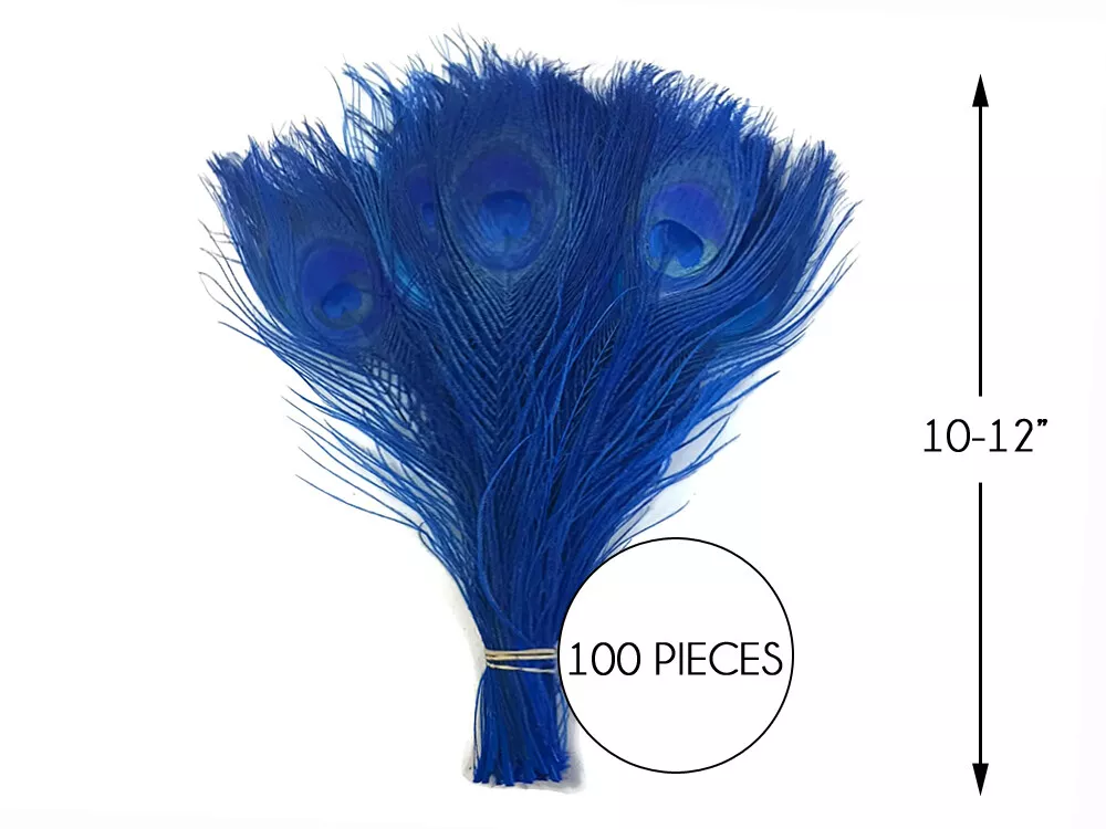 100 Pieces – Royal Blue Bleached & Dyed Peacock Tail Eye Wholesale Feathers  Bulk