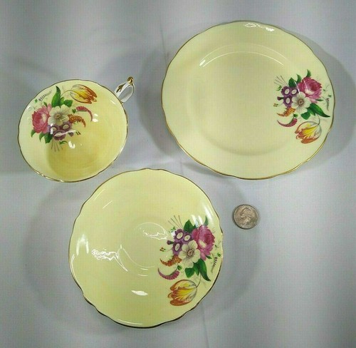 Paragon Tea Cup and Saucer and Small Plate Tulip Floral WWII Era England - Picture 5 of 12