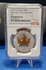2023 Canada $20 Ultra High Relief Silver GILT Rev Proof Maple Leaf NGC PF70 OGP