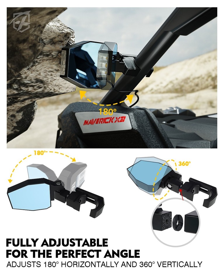 UTV Side Rear View Mirrors W/ Spot Lights For Can-Am X3 Polaris RZR S900 XP1000 - Foto 8