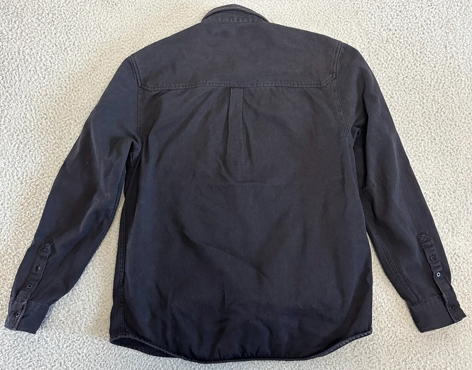 Camisa de trabajo informal negra de lona gruesa con botones talla grande KREW para hombre Foto 2 de 4