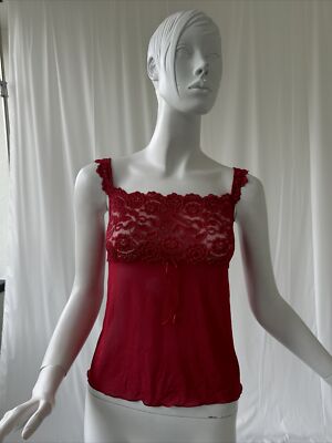 Vintage Cabernet L Lace & Mesh Chemise Tank Red