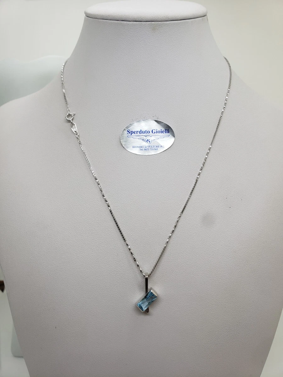 Collier Ancien Avec Pendentif Plaqué Or, Saphir Bleu Et Topazes Blanches - Occasion