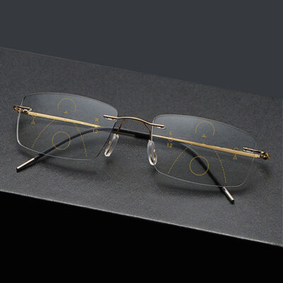 Randlose Multifocus Photochromatisch Lesebrille Titan Gleitsichtgläser Leser DE