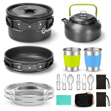 Camping Outdoor COOKWARE MESS KIT Lightweight Pot Pan Kettle Set 15 Pcs ODOLAND