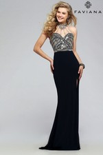 NEW 450 Faviana Glamour S7711 Long Evening PROM Dress Gown Navy Jersey 2 4 6