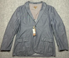 Pronto Uomo Blue Blazer Jacket Mens 3XLT Gray Cotton Long Sleeve Solid Italy New