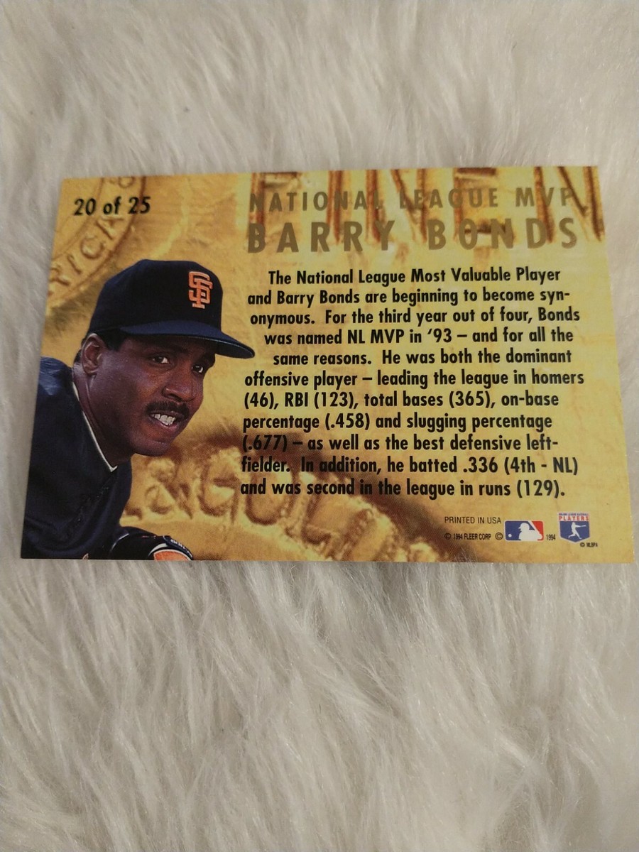 1994 Fleer Ultra NATIONAL LEAGUE MVP Barry Bonds #20 of 25 | eBay