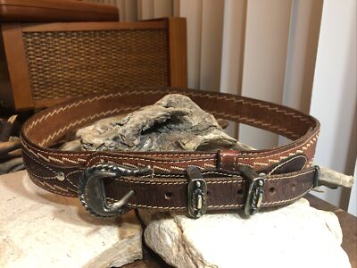 Doppia Vita Locomotive Leather Brown Belt with studded Buckle LOCOMOTIVE by DOPPIA VITA Silver tone Brown Leather Fashion  main image 2