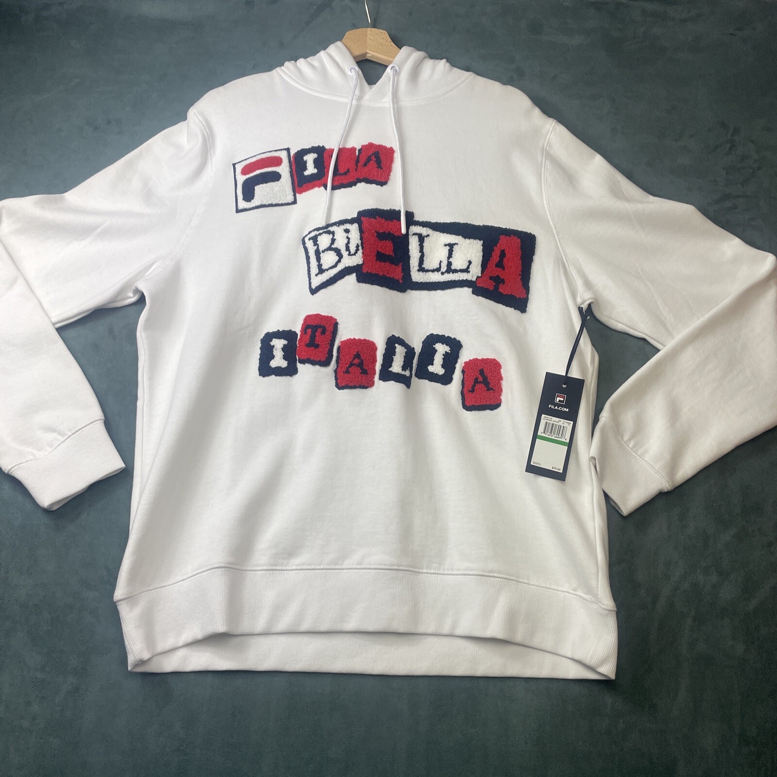 Felpa con cappuccio bianca Fila Bella Italia uomo taglia L logo ricamato tasche