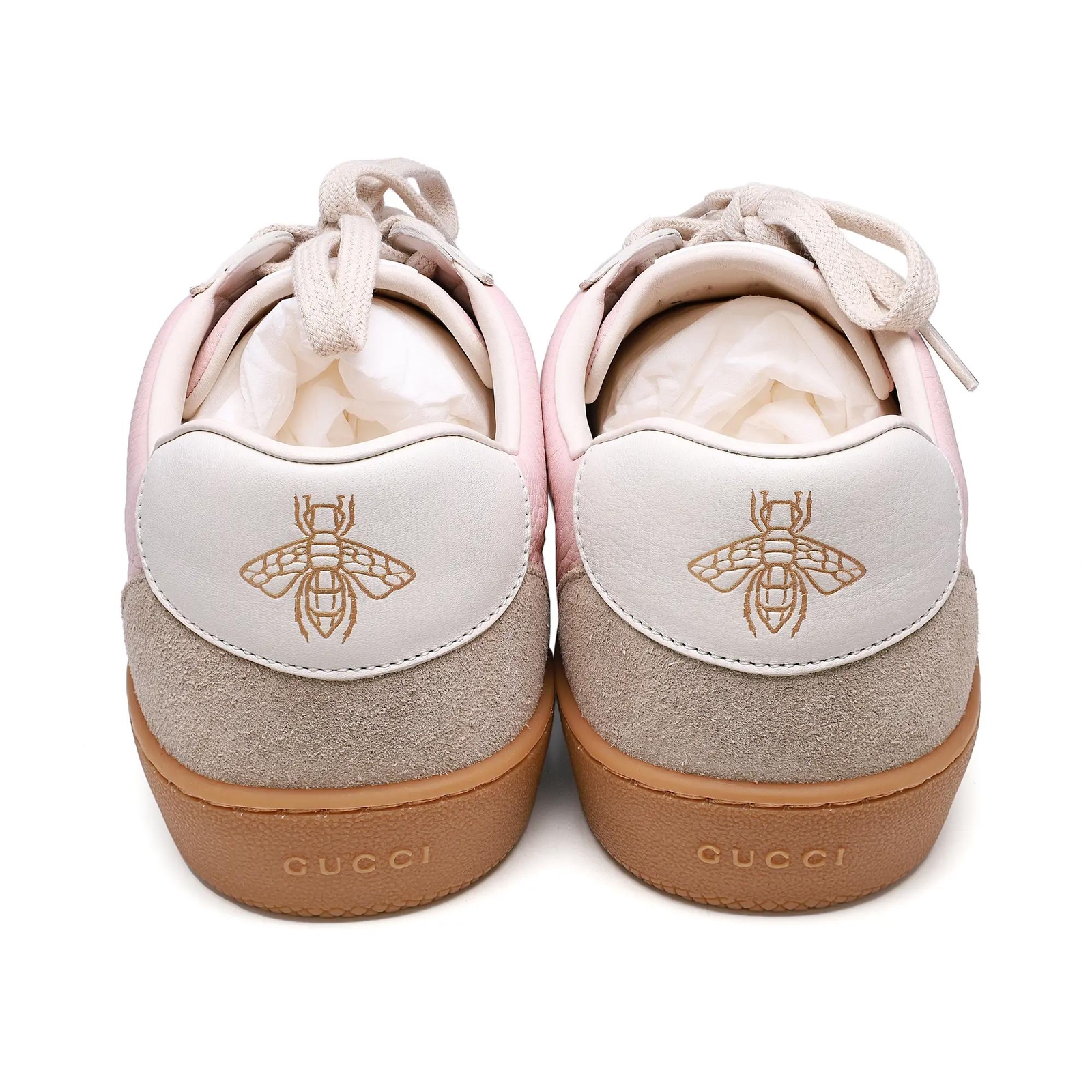 Gucci G74 Web Leather And Suede Pink Oatmeal Casual Sneakers Women